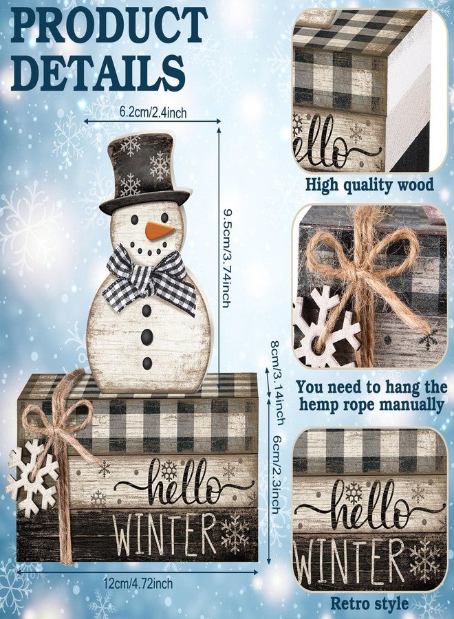 Anglechic 4 Pcs Snowman Christmas Decor Winter Table Decorations Christmas Tiered Tray Decor Winter Centerpiece Indoor Rustic Wooden Snowman Block Sign Gift Farmhouse for Home Kitchen Shelf - Image 5